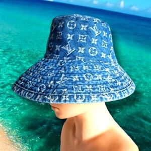 Louis Vuitton Vintage Limited Edition Blue Denim Monogram Beach Hat Small Rare